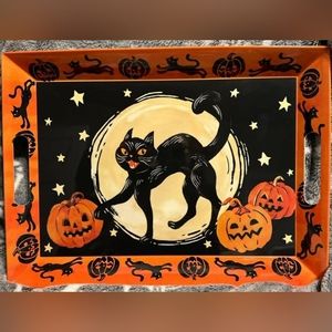 Vintage looking Black Cat Halloween Tray.